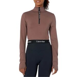 Calvin Klein Performance Taupe Long Sleeve Crop Top Stretch Athleisure Sz M EUC